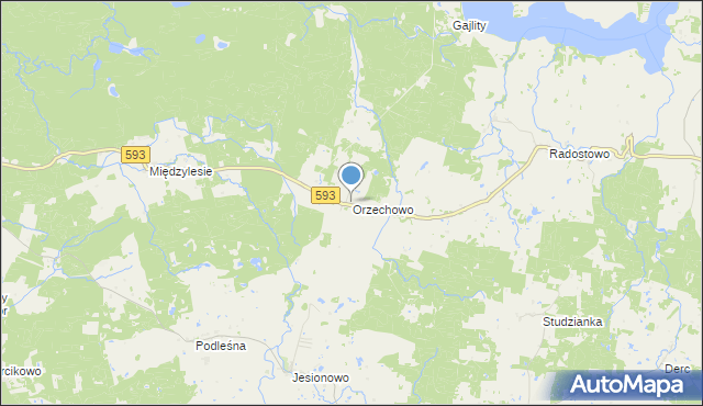 mapa Orzechowo, Orzechowo gmina Dobre Miasto na mapie Targeo